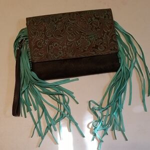 Fringed Floral Embossed Clutch